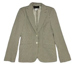 Loro Piana Womens Blazer Small 44 Beige Striped Cotton Pockets Buttons Unlined